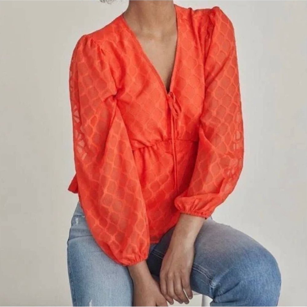Elizabeth and James Orange Knot Front V-Neck Peplum Blouse XXL